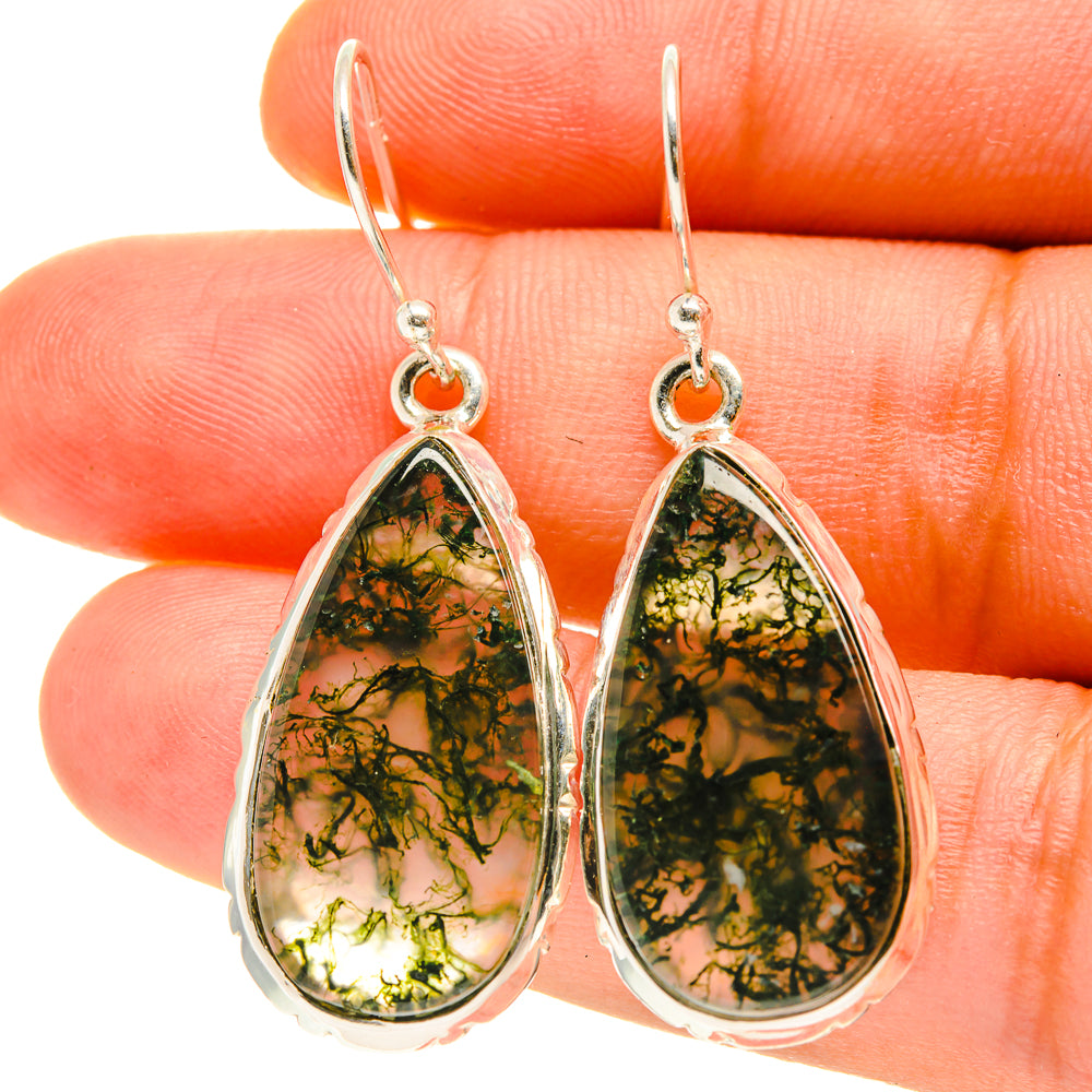 Green Moss Agate Earrings handcrafted by Anasilvercos - EARR416879