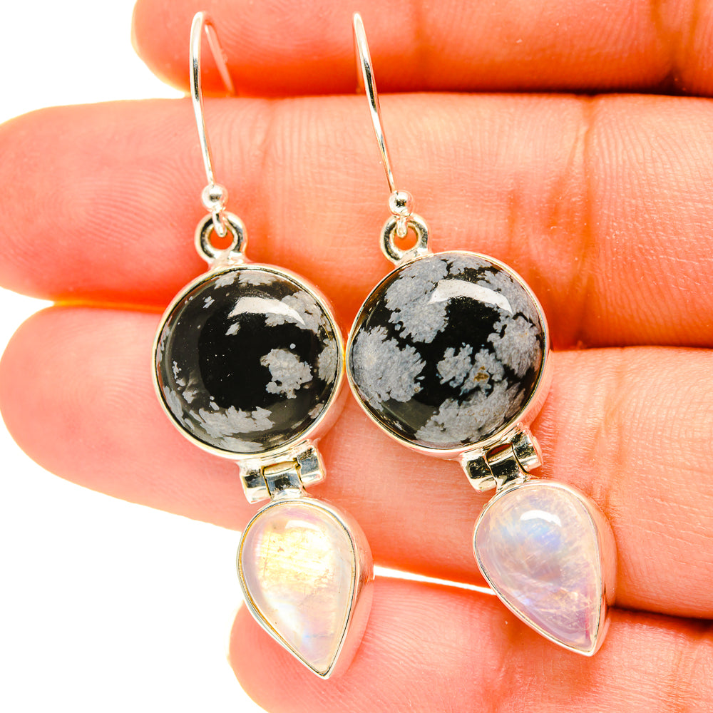 Snowflake Obsidian Earrings handcrafted by Anasilvercos - EARR417125