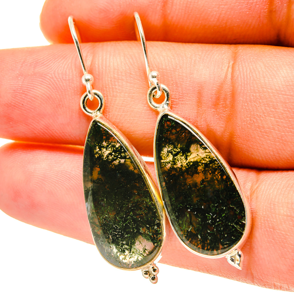 Green Moss Agate Earrings handcrafted by Anasilvercos - EARR417640