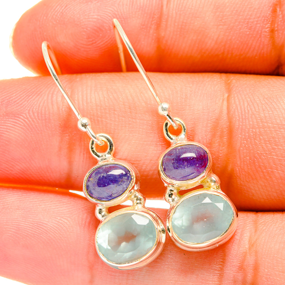 Aqua Chalcedony, Tanzanite Earrings handcrafted by Anasilvercos - EARR417675