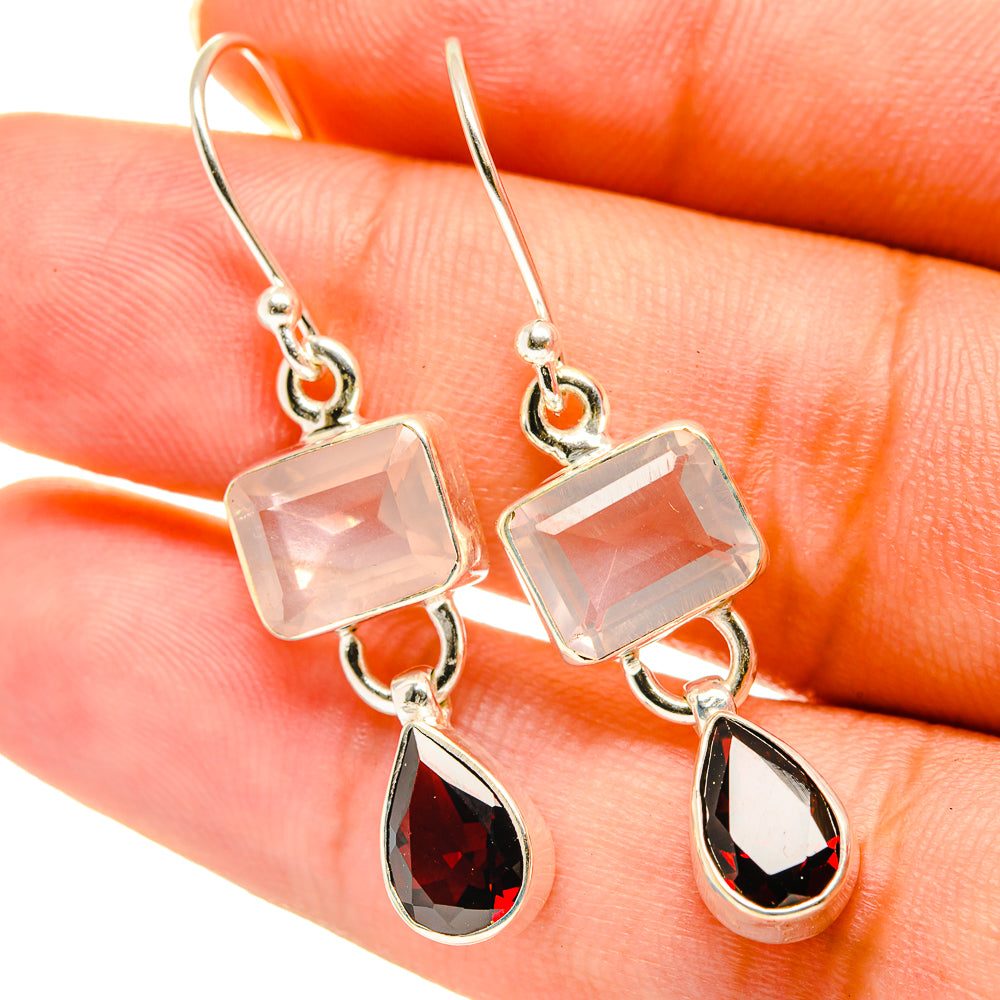 Rose Quartz, Garnet Earrings handcrafted by Anasilvercos - EARR417678