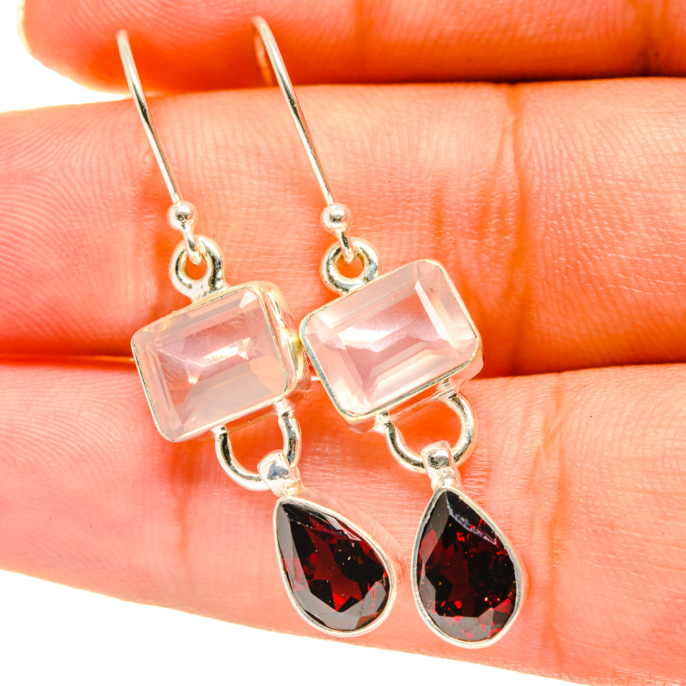 Rose Quartz, Garnet Earrings handcrafted by Anasilvercos - EARR417680