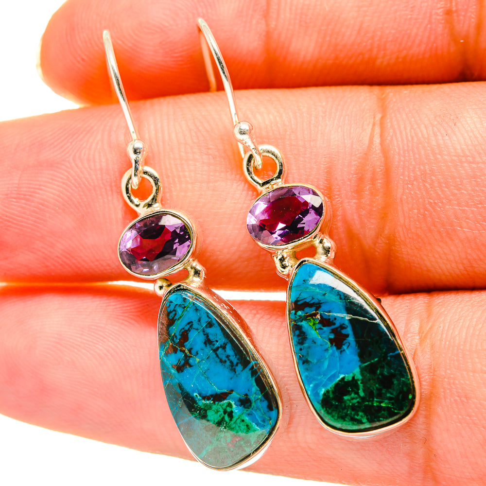 Chrysocolla, Amethyst Earrings handcrafted by Anasilvercos - EARR417683