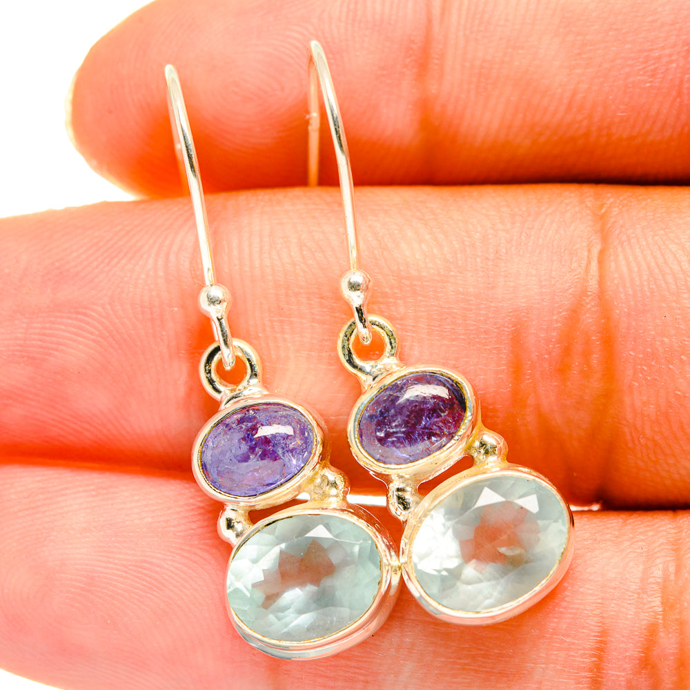 Aqua Chalcedony, Tanzanite Earrings handcrafted by Anasilvercos - EARR417690