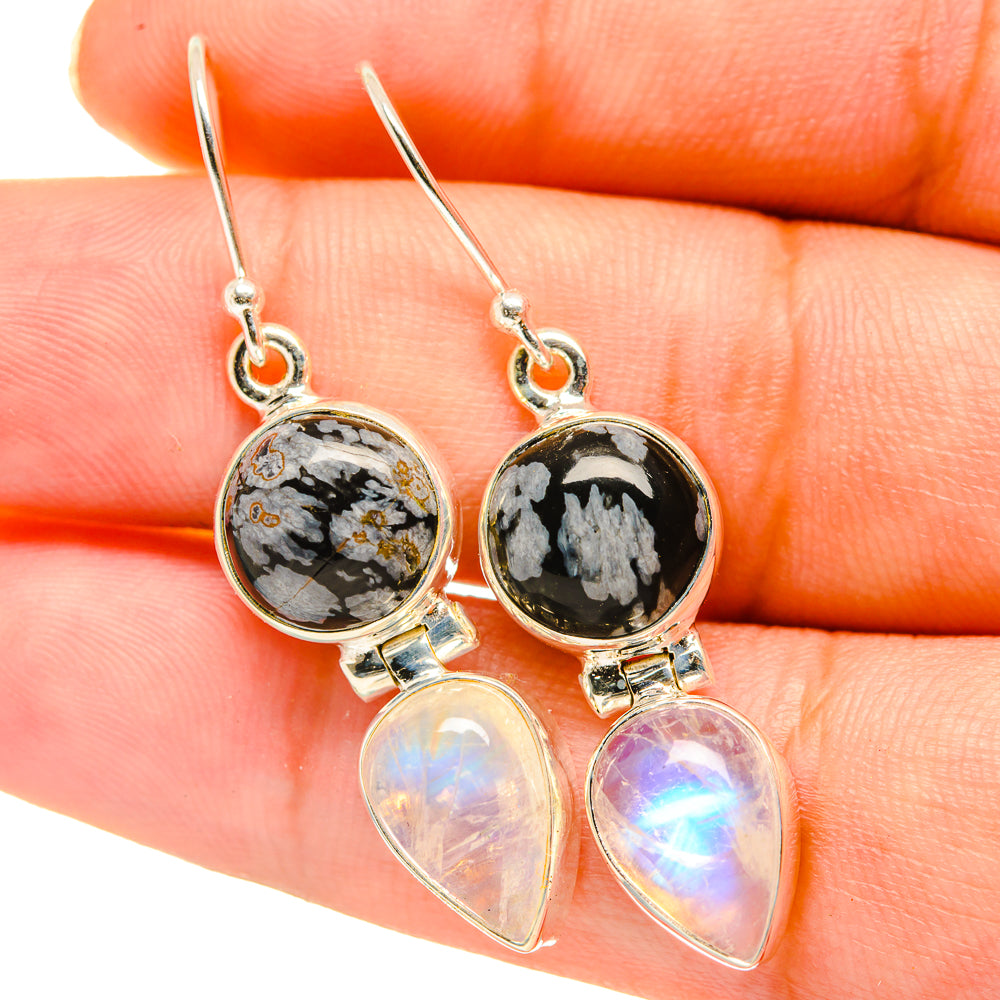 Snowflake Obsidian, Rainbow Moonstone Earrings handcrafted by Anasilvercos - EARR417691