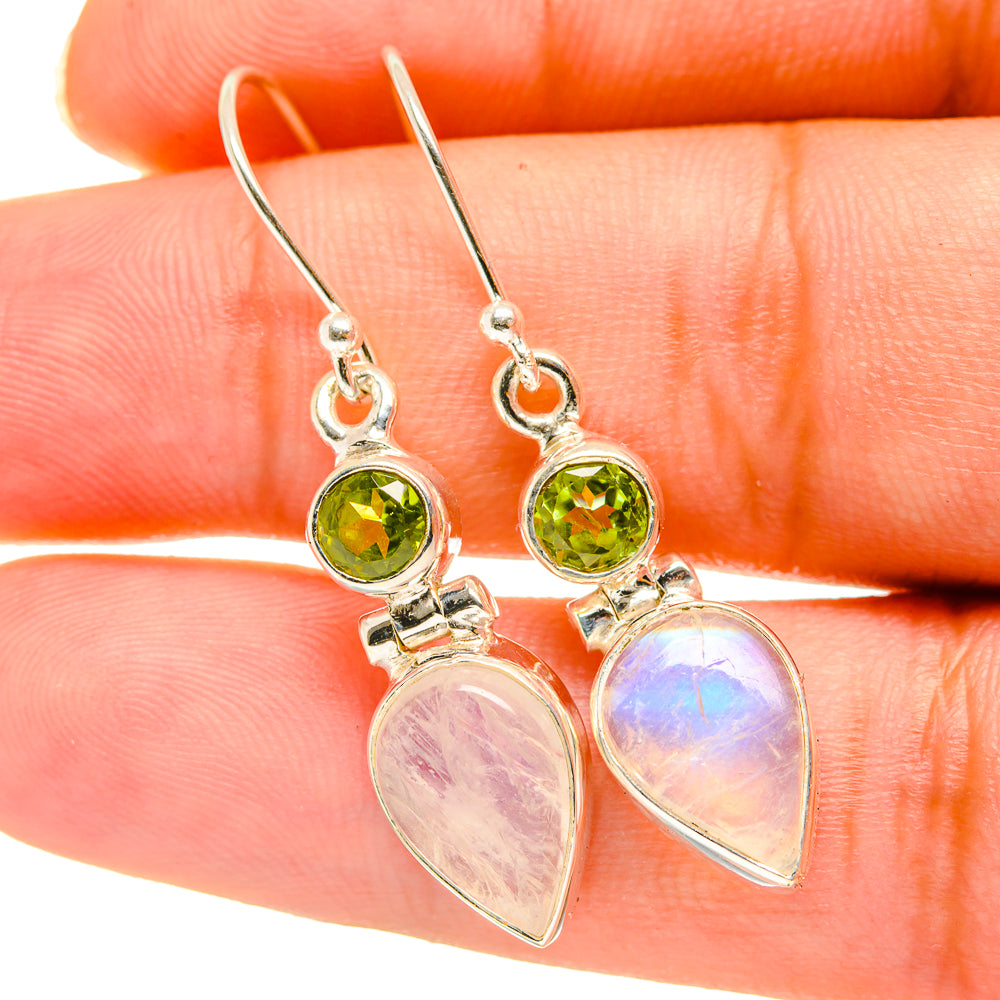 Rainbow Moonstone, Peridot Earrings handcrafted by Anasilvercos - EARR417695