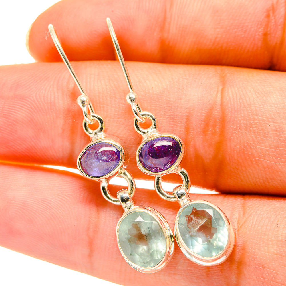 Aqua Chalcedony, Tanzanite Earrings handcrafted by Anasilvercos - EARR417698