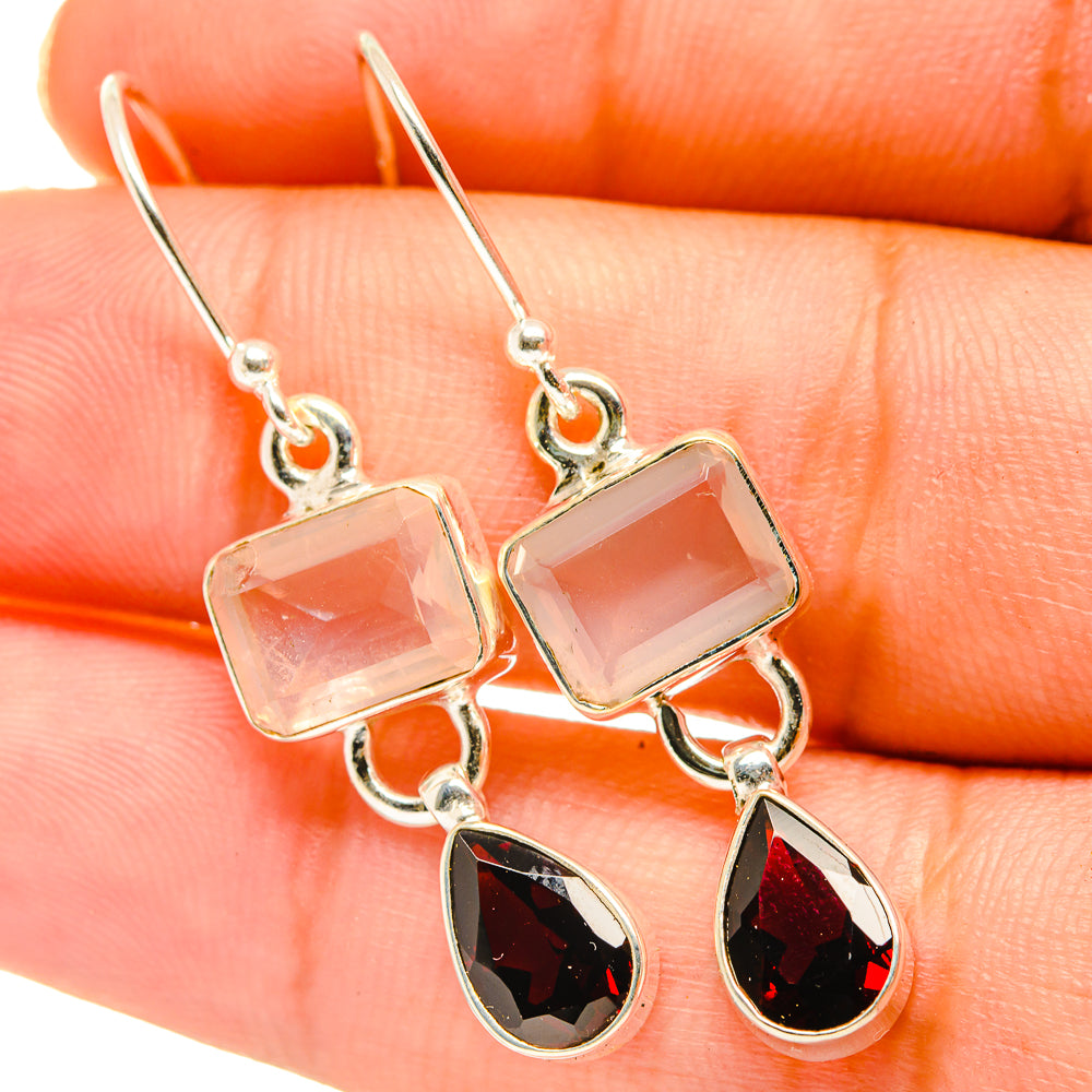 Rose Quartz, Garnet Earrings handcrafted by Anasilvercos - EARR417702