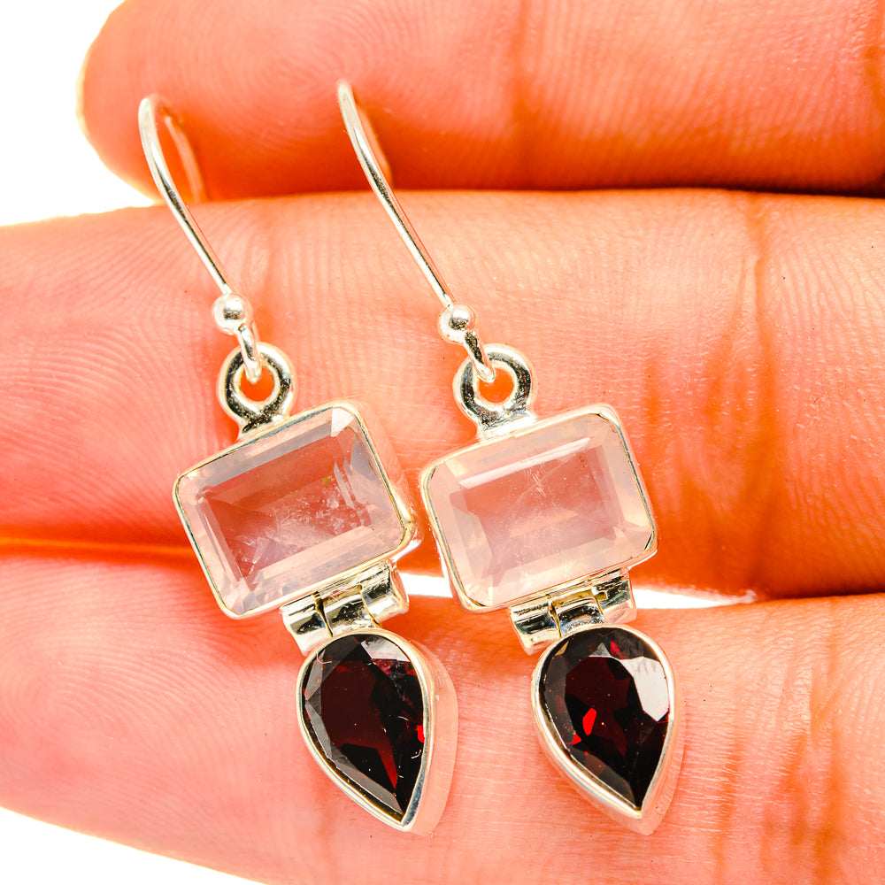 Rose Quartz, Garnet Earrings handcrafted by Anasilvercos - EARR417703