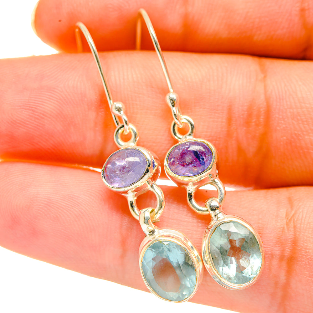 Aqua Chalcedony, Tanzanite Earrings handcrafted by Anasilvercos - EARR417704