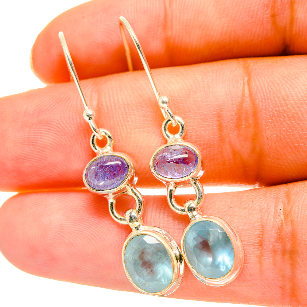 Aqua Chalcedony, Tanzanite Earrings handcrafted by Anasilvercos - EARR417711