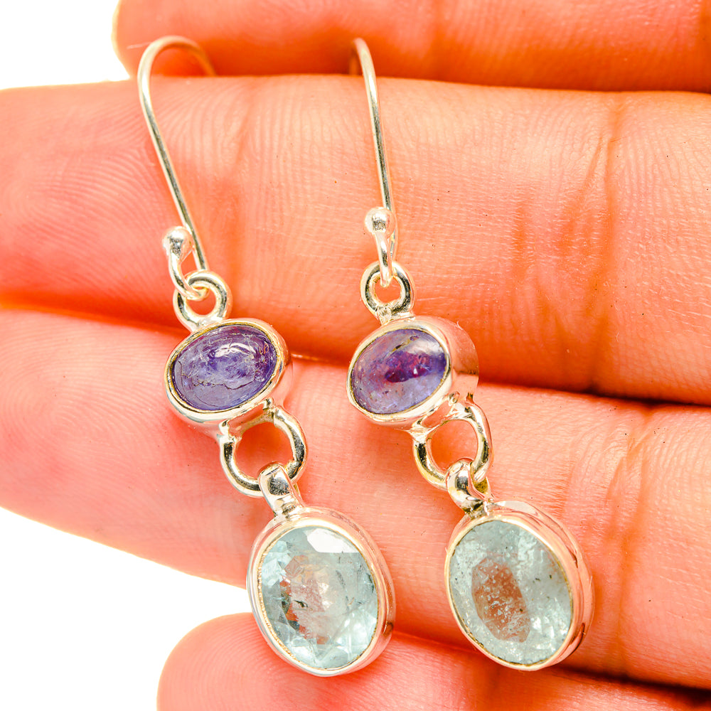 Aqua Chalcedony, Tanzanite Earrings handcrafted by Anasilvercos - EARR417714