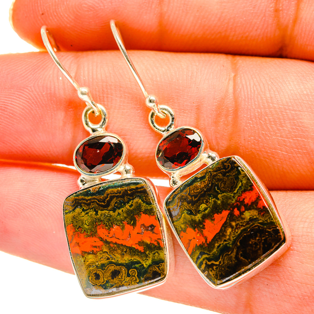Moroccan Agate, Garnet Earrings handcrafted by Anasilvercos - EARR417718