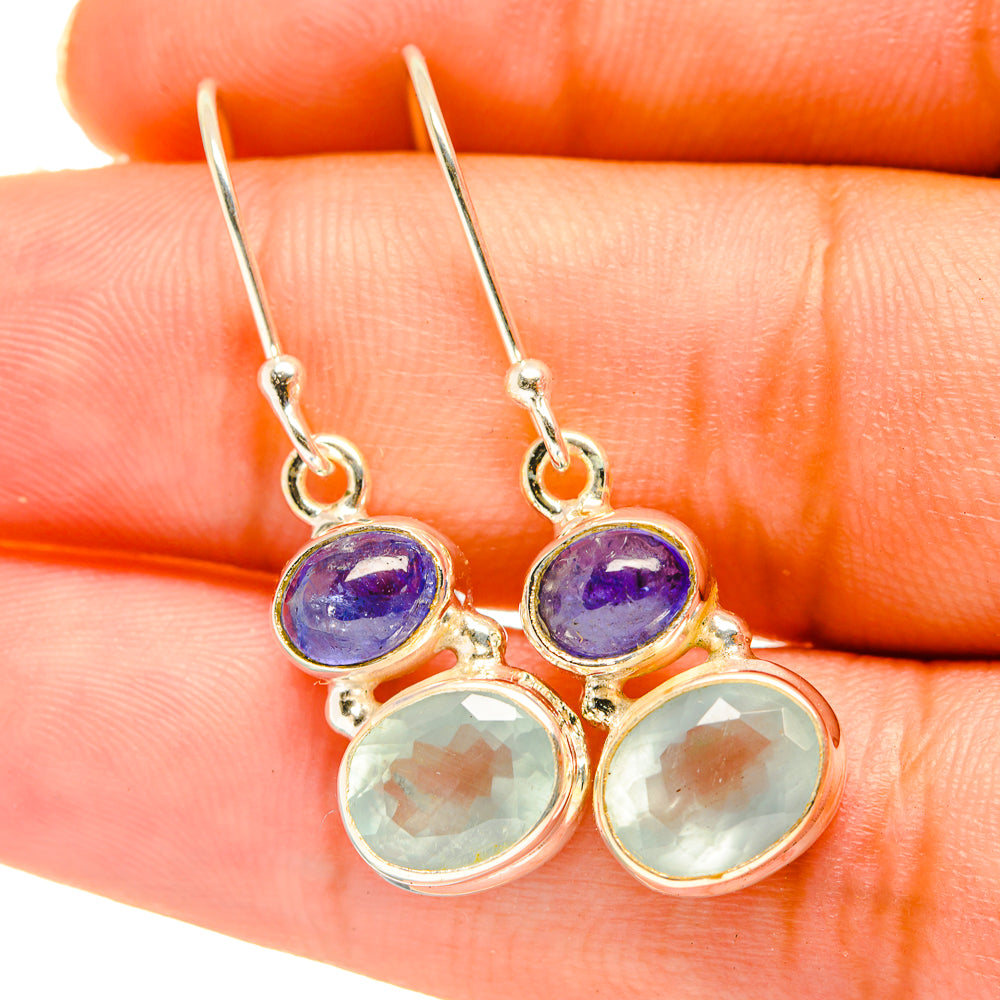 Aqua Chalcedony, Tanzanite Earrings handcrafted by Anasilvercos - EARR417723