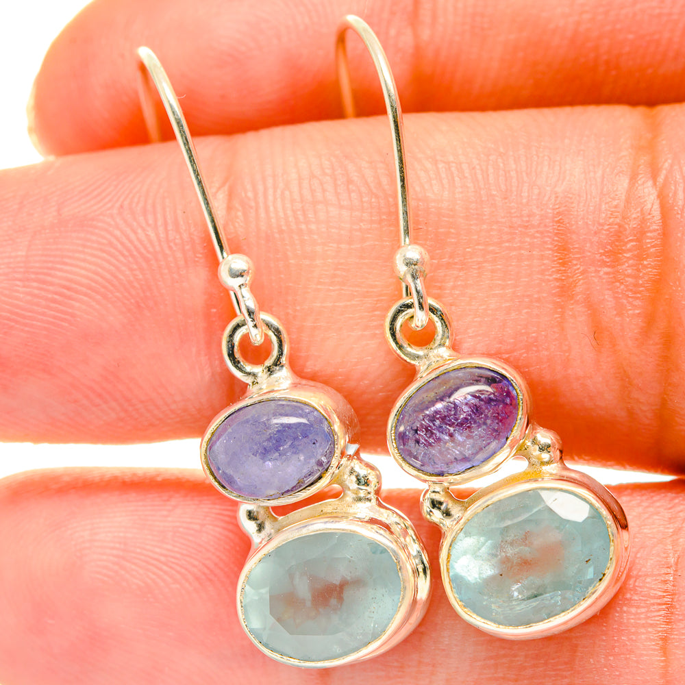 Aqua Chalcedony, Tanzanite Earrings handcrafted by Anasilvercos - EARR417736