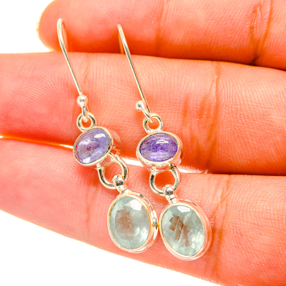 Aqua Chalcedony, Tanzanite Earrings handcrafted by Anasilvercos - EARR417742