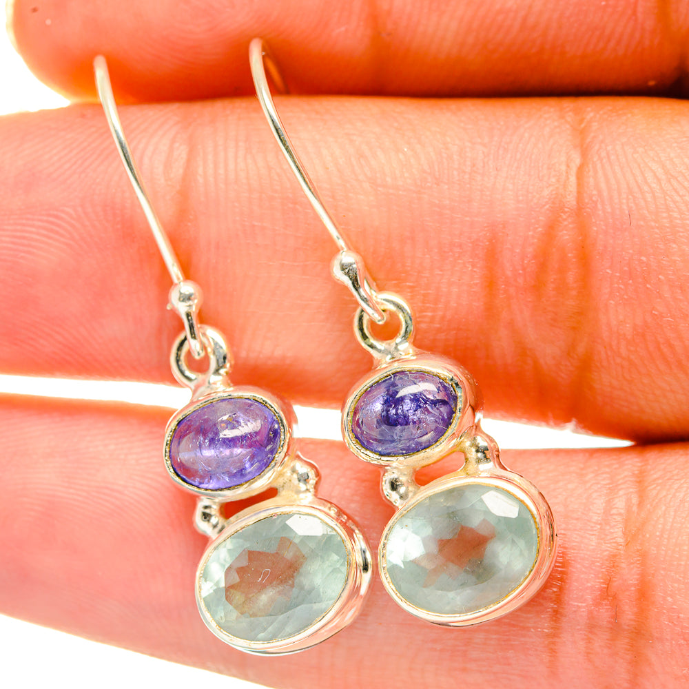 Aqua Chalcedony, Tanzanite Earrings handcrafted by Anasilvercos - EARR417766