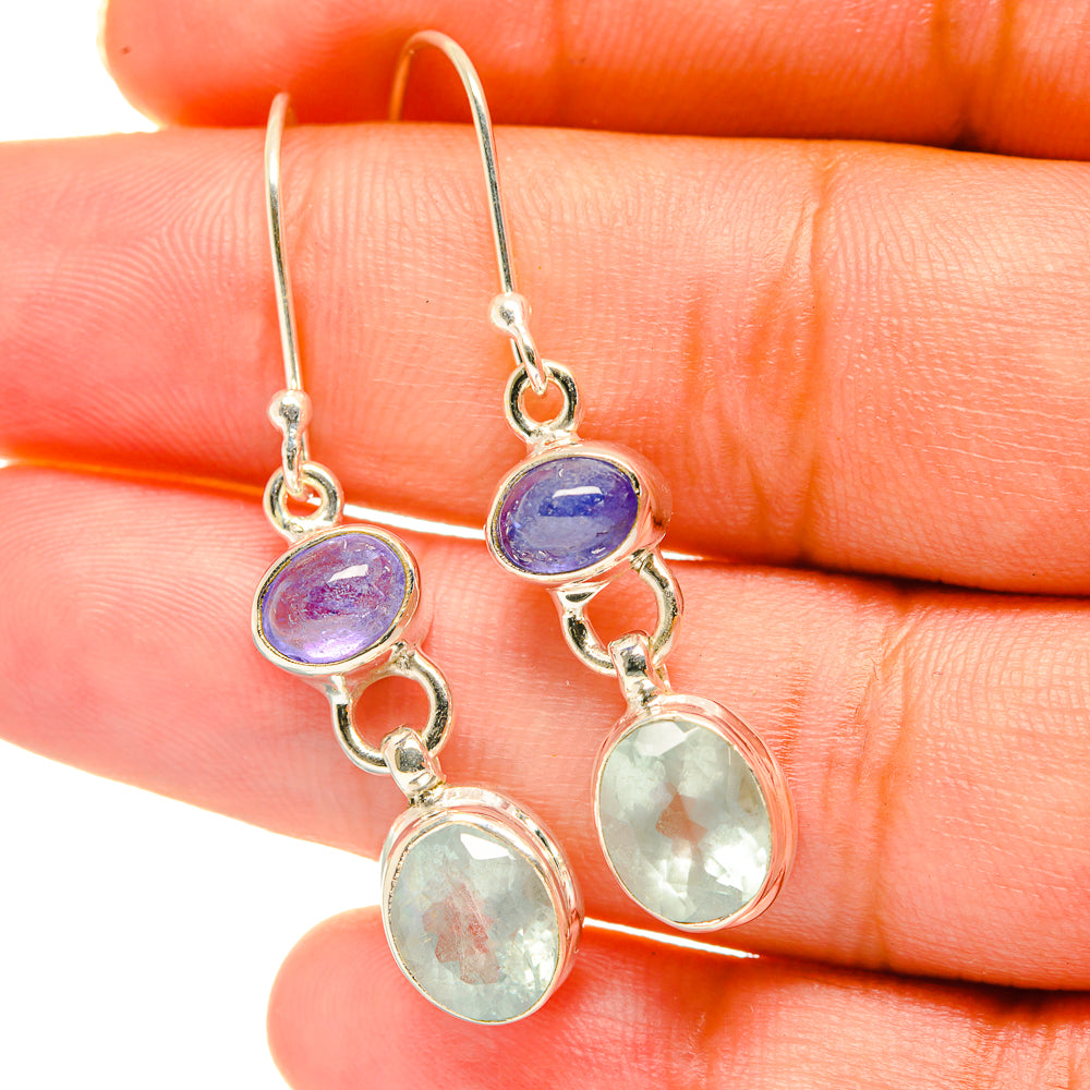 Aqua Chalcedony, Tanzanite Earrings handcrafted by Anasilvercos - EARR417767