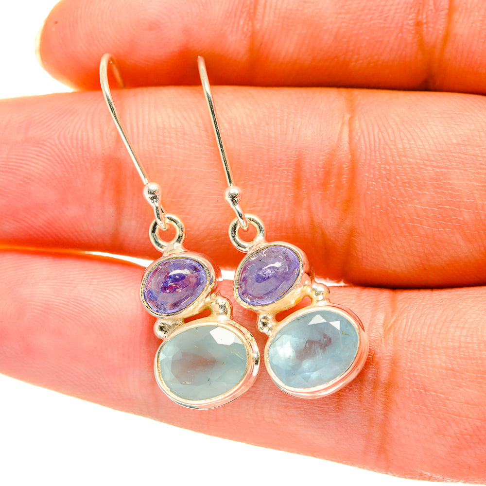 Aqua Chalcedony, Tanzanite Earrings handcrafted by Anasilvercos - EARR417768