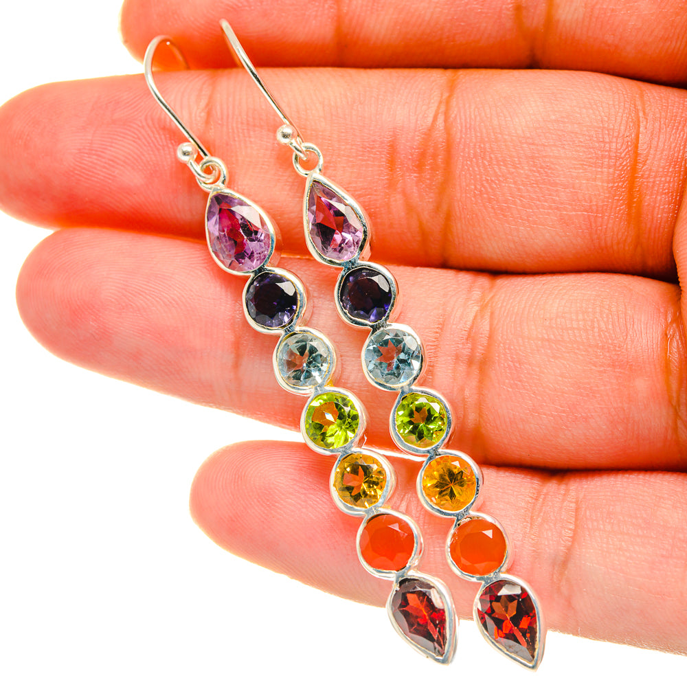 Multi-stone Rainbow Chakra Earrings handcrafted by Anasilvercos - EARR417777