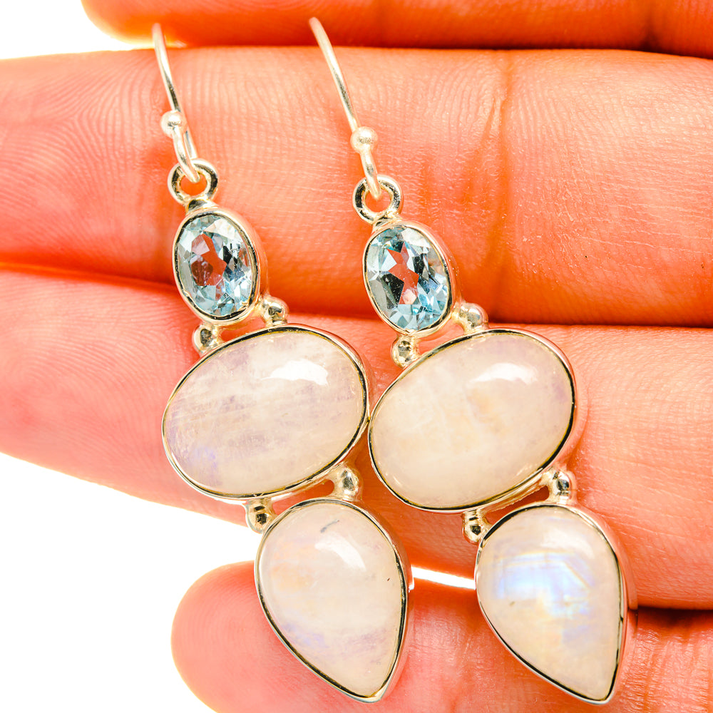 Rainbow Moonstone Earrings handcrafted by Anasilvercos - EARR418010