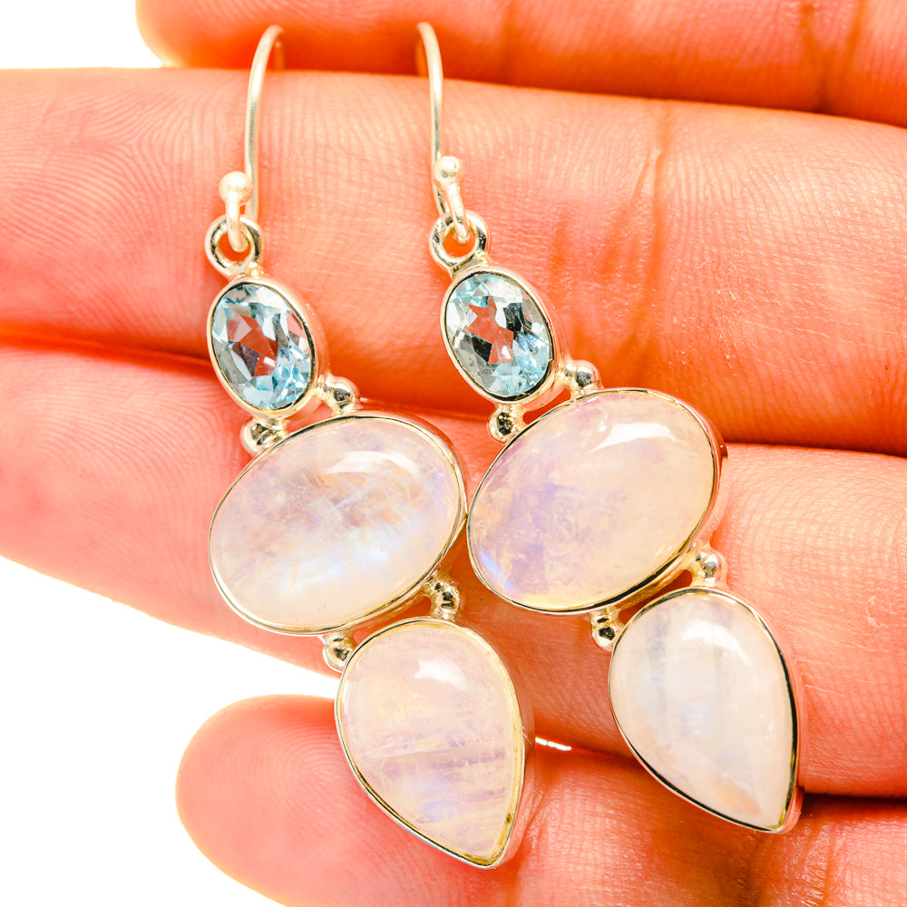 Rainbow Moonstone Earrings handcrafted by Anasilvercos - EARR418053