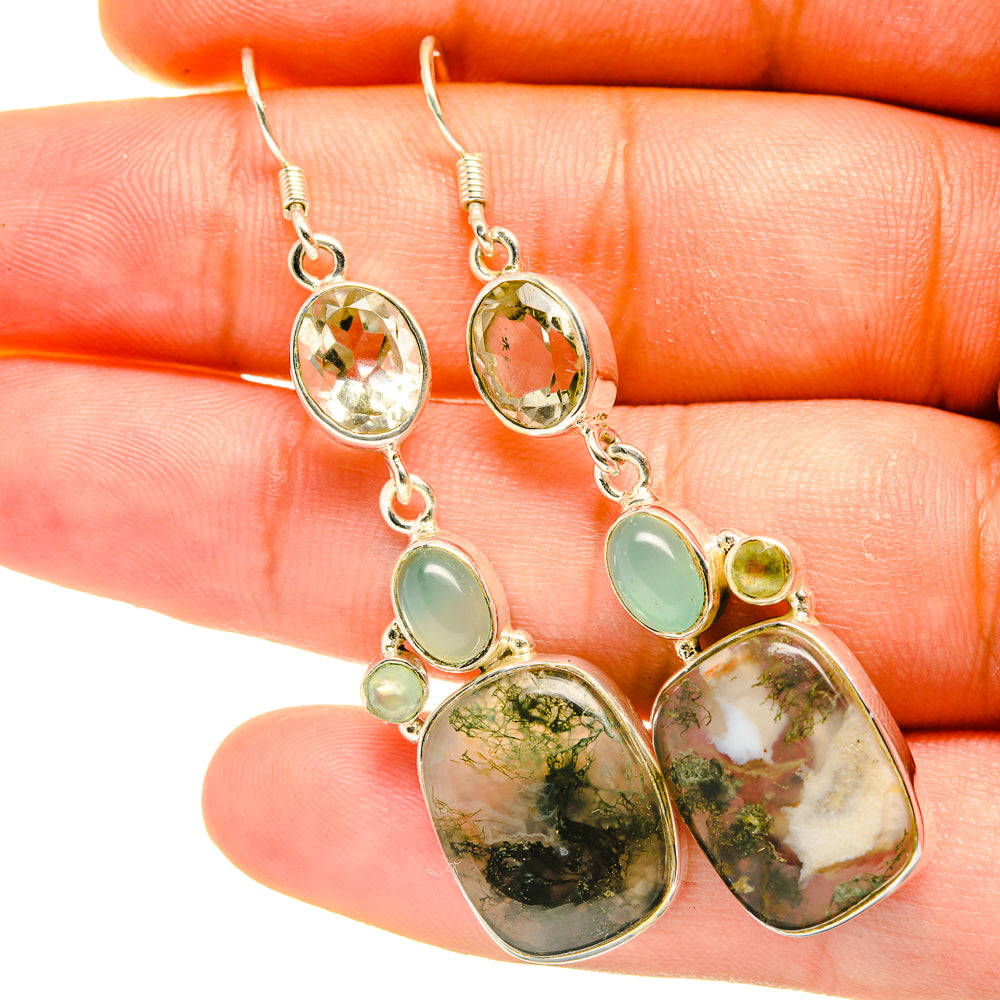 Green Moss Agate Earrings handcrafted by Anasilvercos - EARR418056