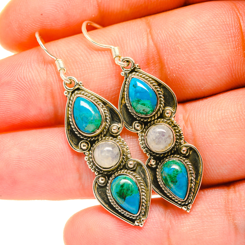 Chrysocolla, Rainbow Moonstone Earrings handcrafted by Anasilvercos - EARR418061