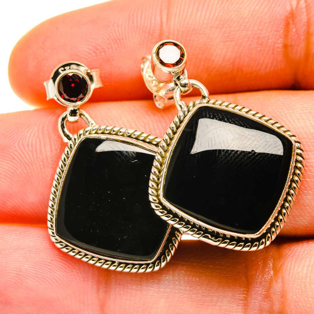 Black Onyx, Garnet Earrings handcrafted by Anasilvercos - EARR418062
