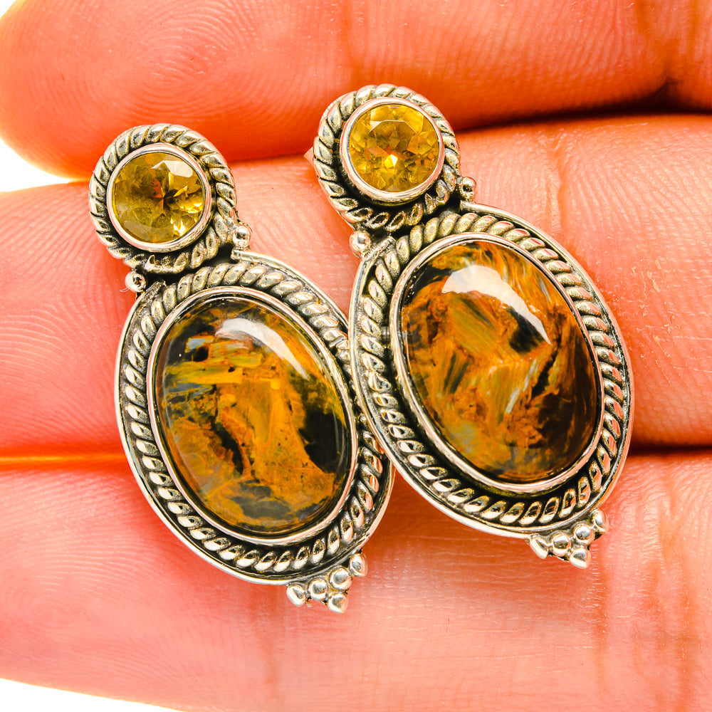 Golden Pietersite, Citrine Earrings handcrafted by Anasilvercos - EARR418073