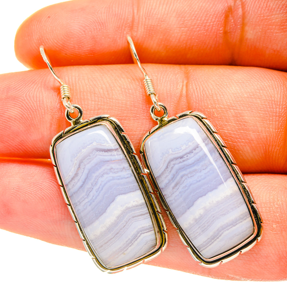 Blue Lace Agate Earrings handcrafted by Anasilvercos - EARR418079