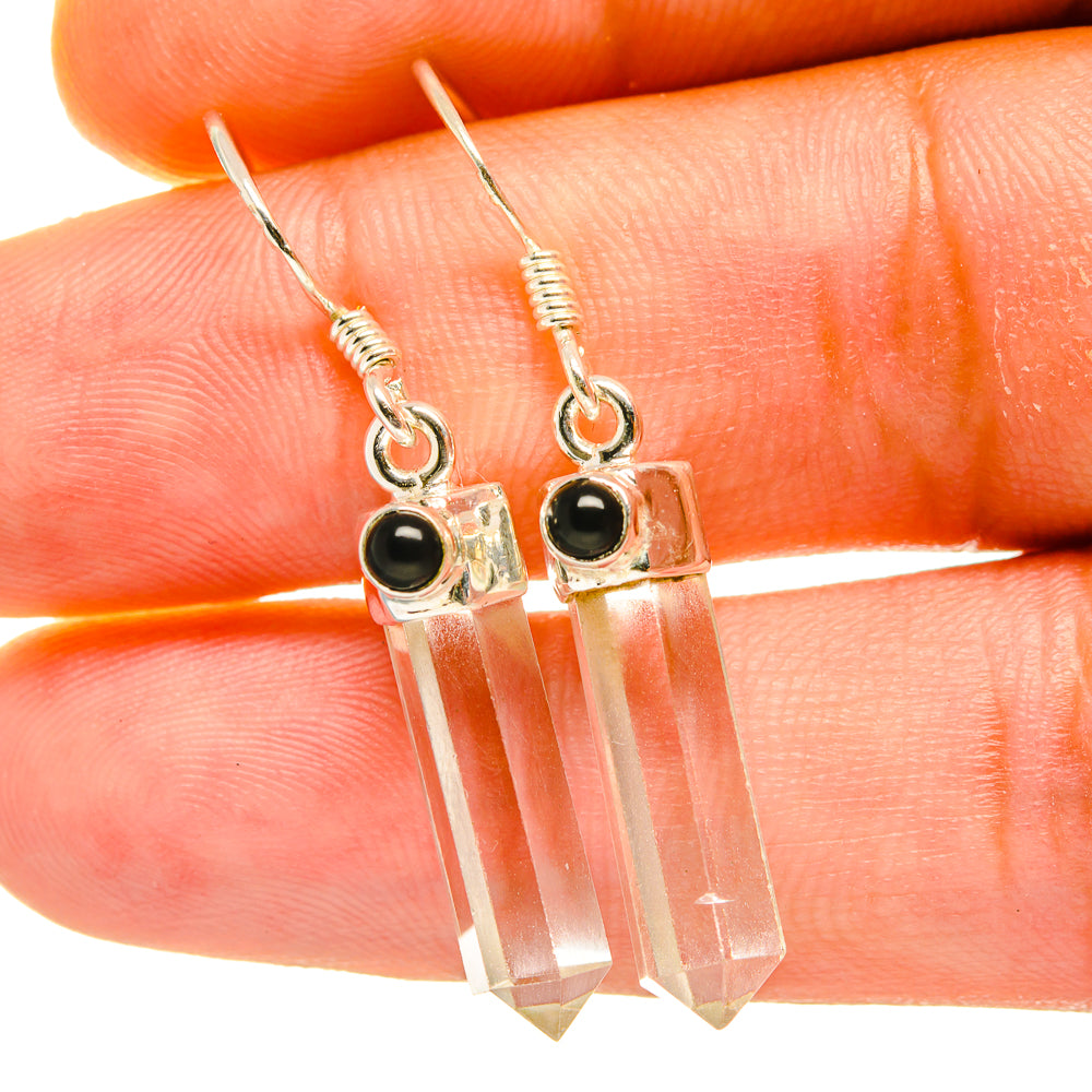 White Quartz, Black Onyx Earrings handcrafted by Anasilvercos - EARR418081