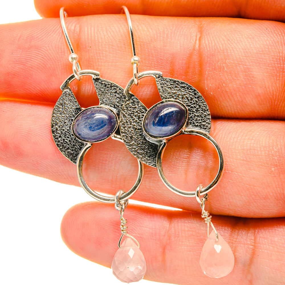 Kyanite, Rose Quartz Earrings handcrafted by Anasilvercos - EARR418097
