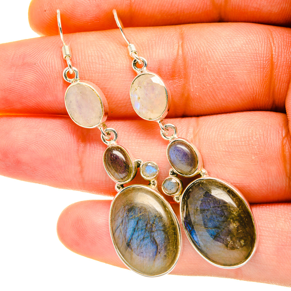 Labradorite, Rainbow Moonstone Earrings handcrafted by Anasilvercos - EARR418098