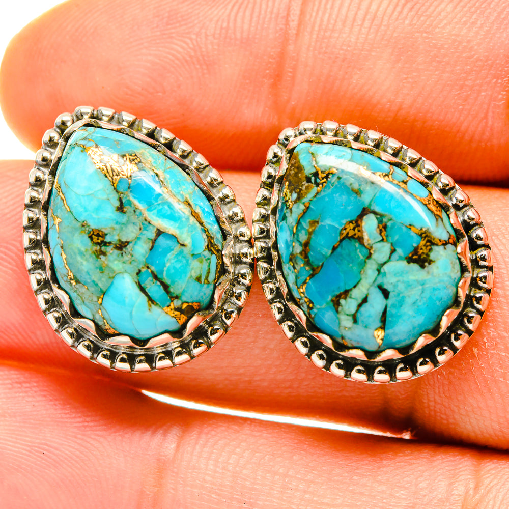 Blue Copper Composite Turquoise Earrings handcrafted by Anasilvercos - EARR418102