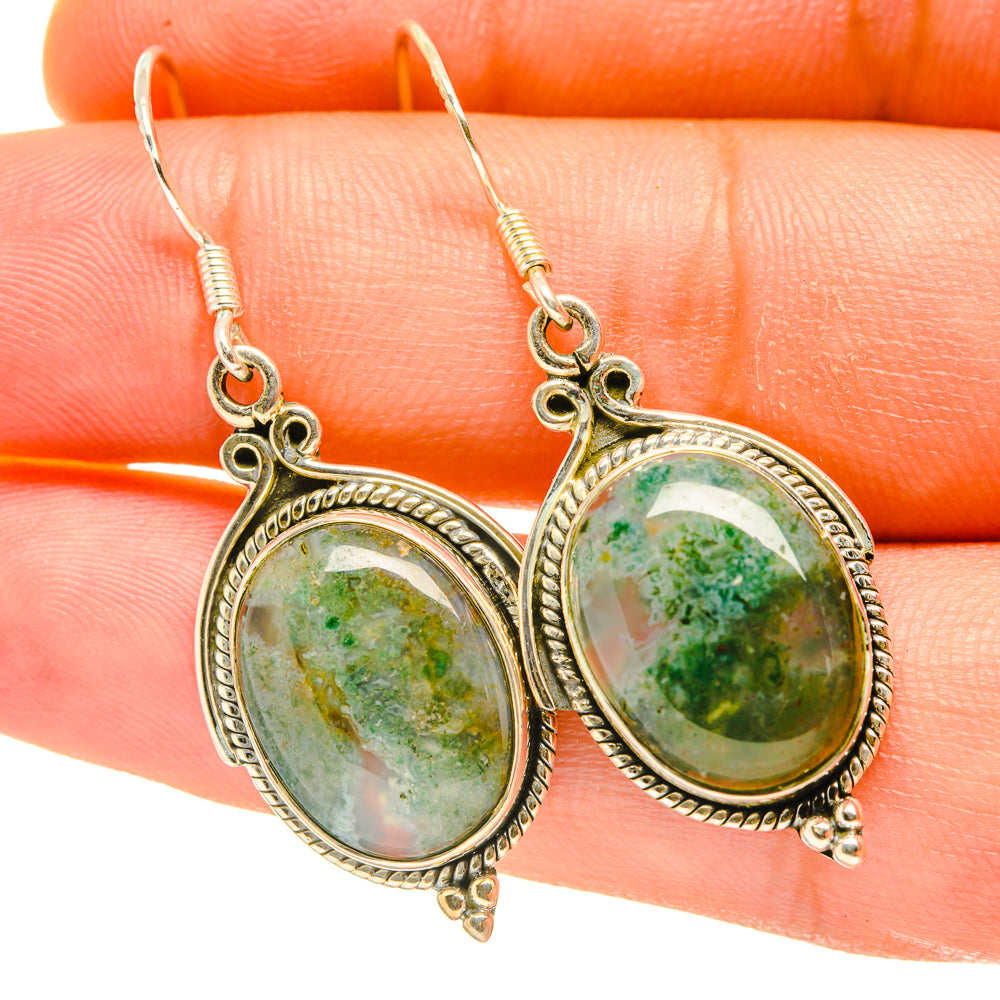 Green Moss Agate Earrings handcrafted by Anasilvercos - EARR418109