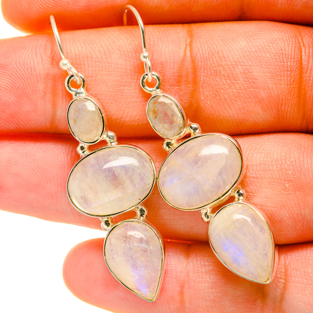 Rainbow Moonstone Earrings handcrafted by Anasilvercos - EARR418114