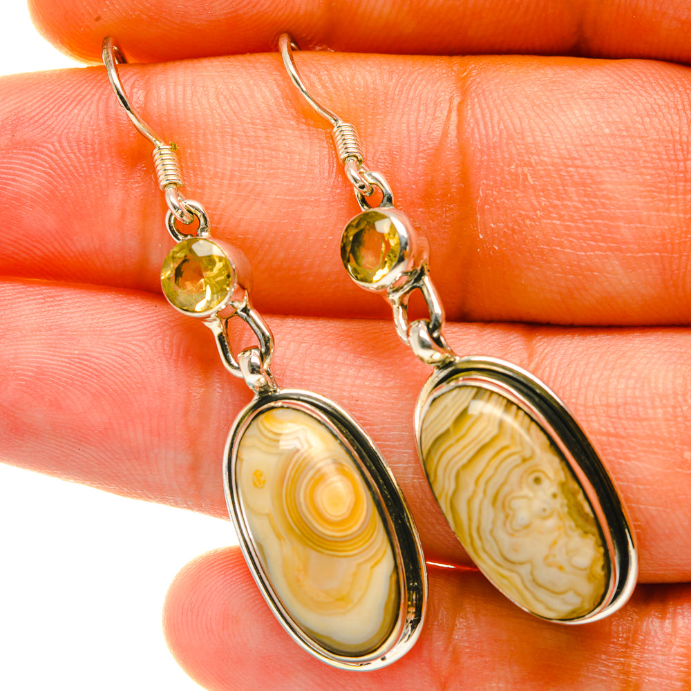 Laguna Lace Agate, Citrine Earrings handcrafted by Anasilvercos - EARR418121