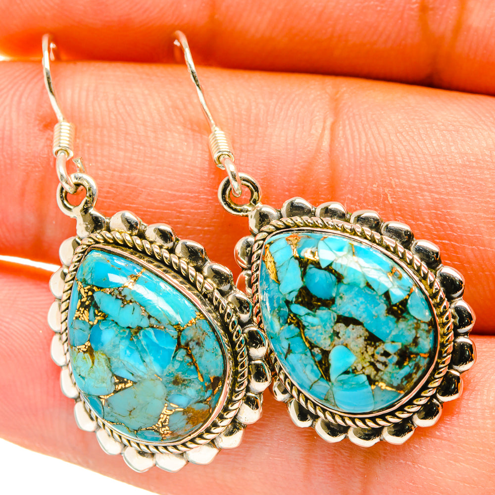 Blue Copper Composite Turquoise Earrings handcrafted by Anasilvercos - EARR418123