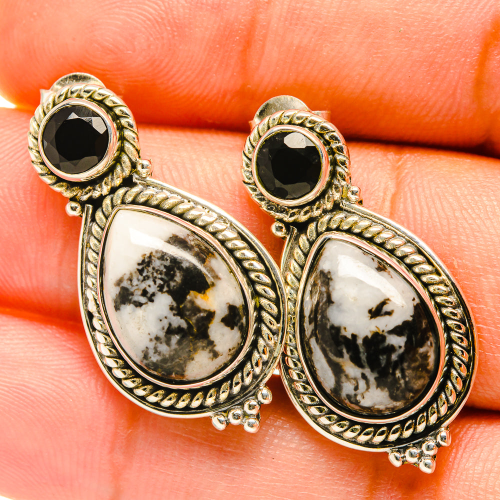 Dendritic Agate, Black Onyx Earrings handcrafted by Anasilvercos - EARR418125