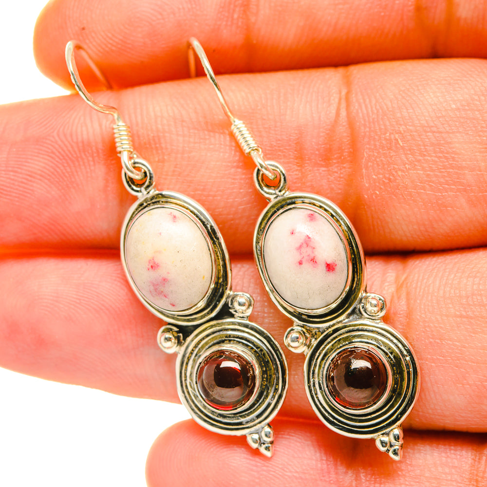 Thulite, Garnet Earrings handcrafted by Anasilvercos - EARR418128