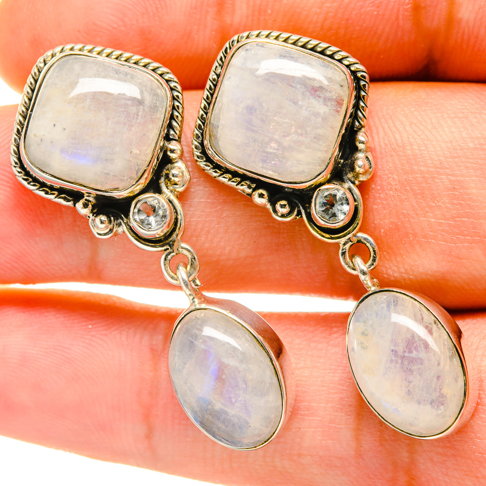 Rainbow Moonstone Earrings handcrafted by Anasilvercos - EARR418138