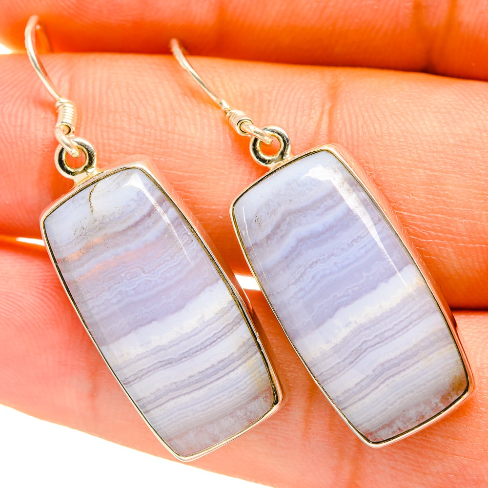Blue Lace Agate Earrings handcrafted by Anasilvercos - EARR418141