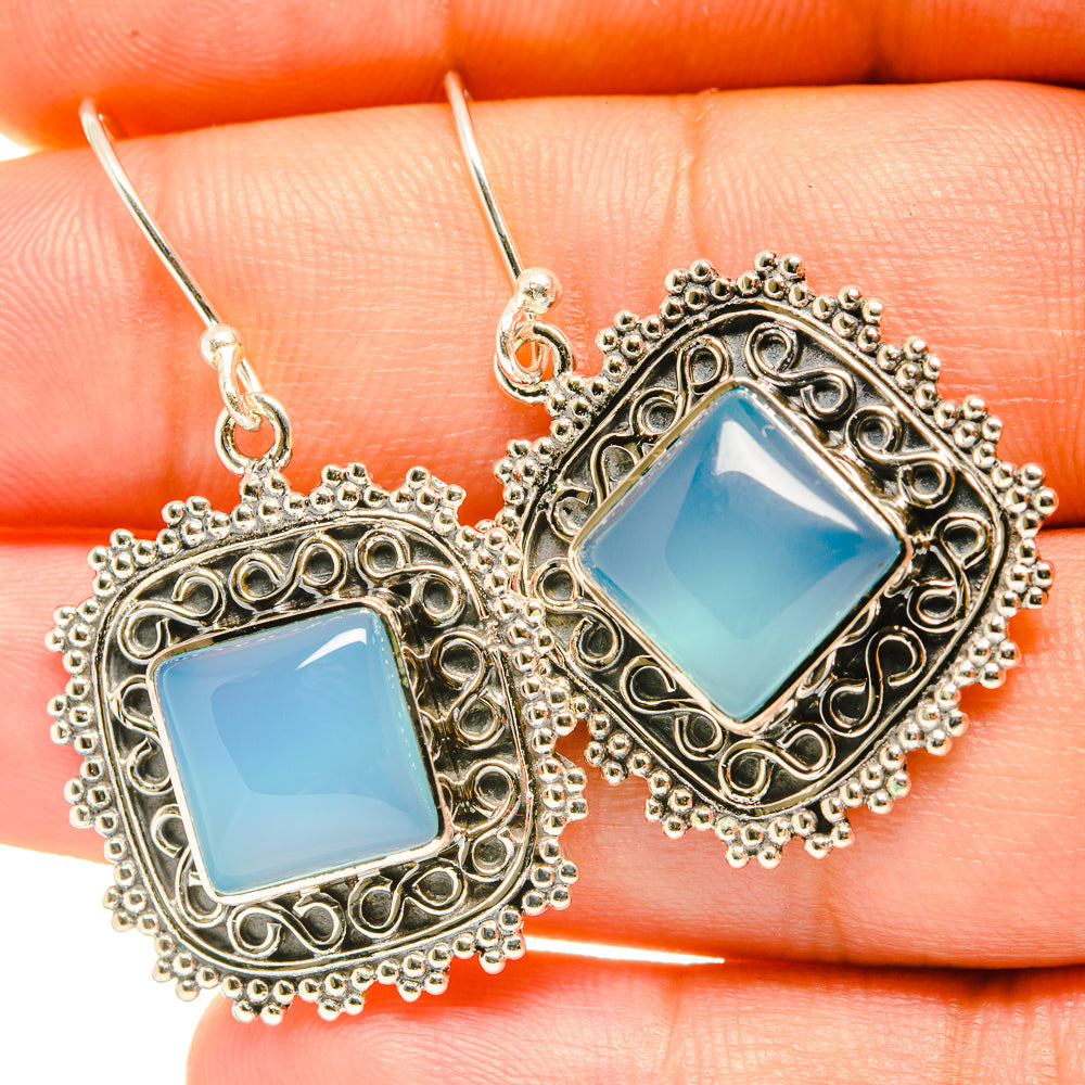 Aqua Chalcedony Earrings handcrafted by Anasilvercos - EARR418165