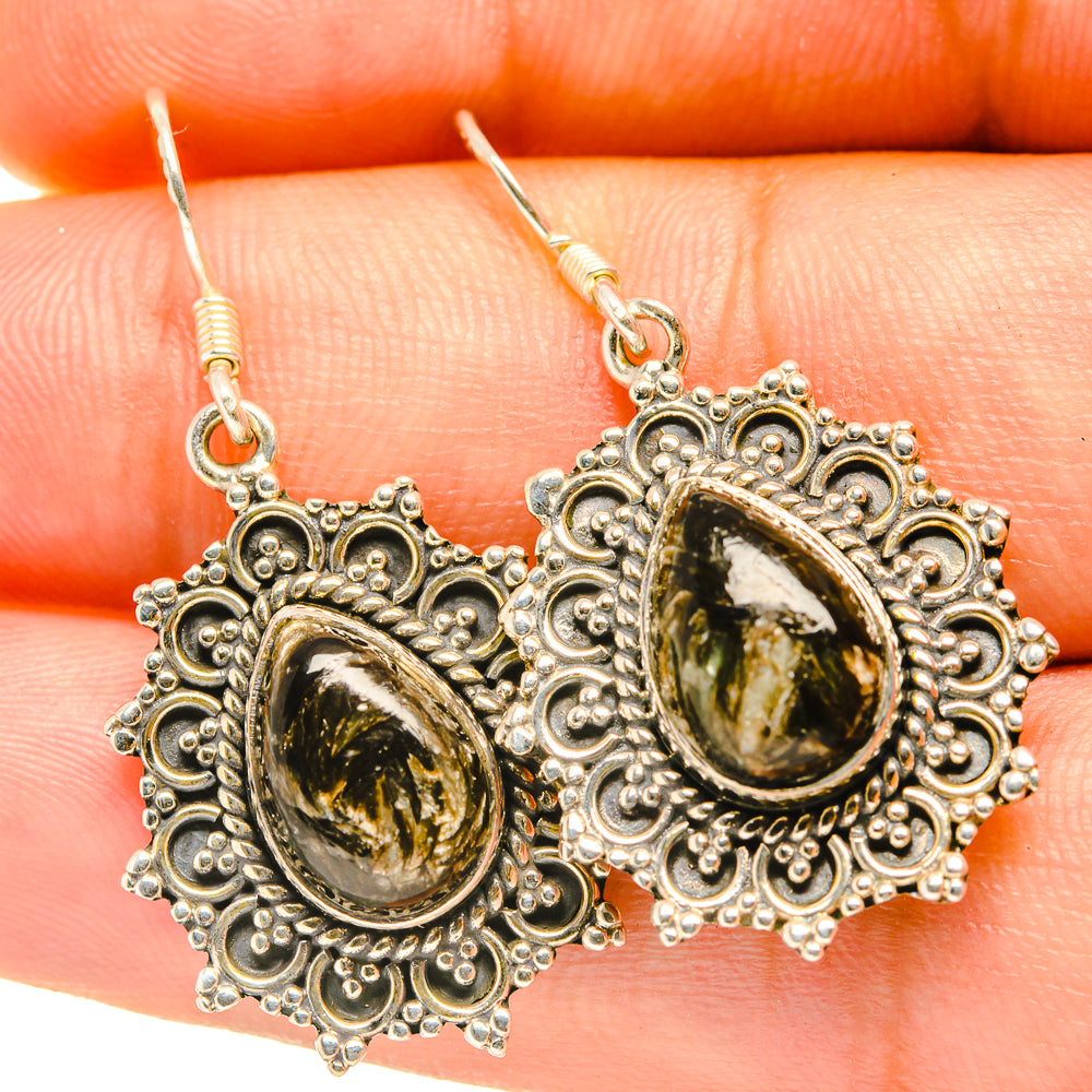 Golden Seraphinite Earrings handcrafted by Anasilvercos - EARR418173