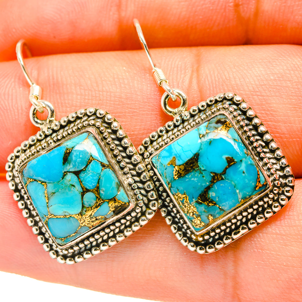 Blue Copper Composite Turquoise Earrings handcrafted by Anasilvercos - EARR418188