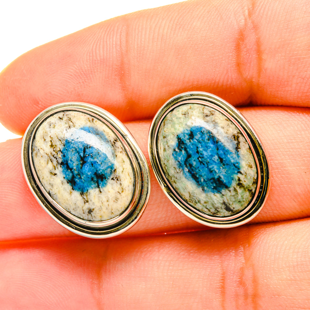 K2 Blue Azurite Earrings handcrafted by Anasilvercos - EARR418223