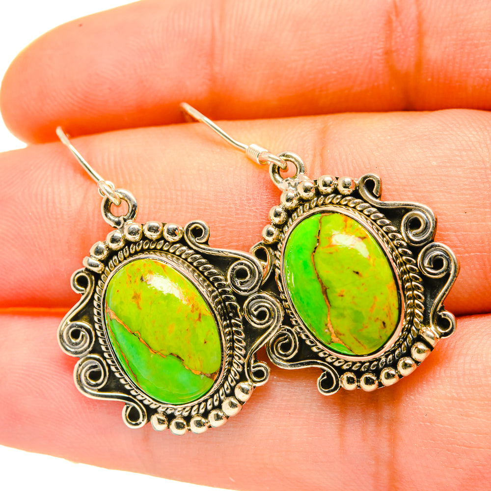 Green Copper Composite Turquoise Earrings handcrafted by Anasilvercos - EARR418236