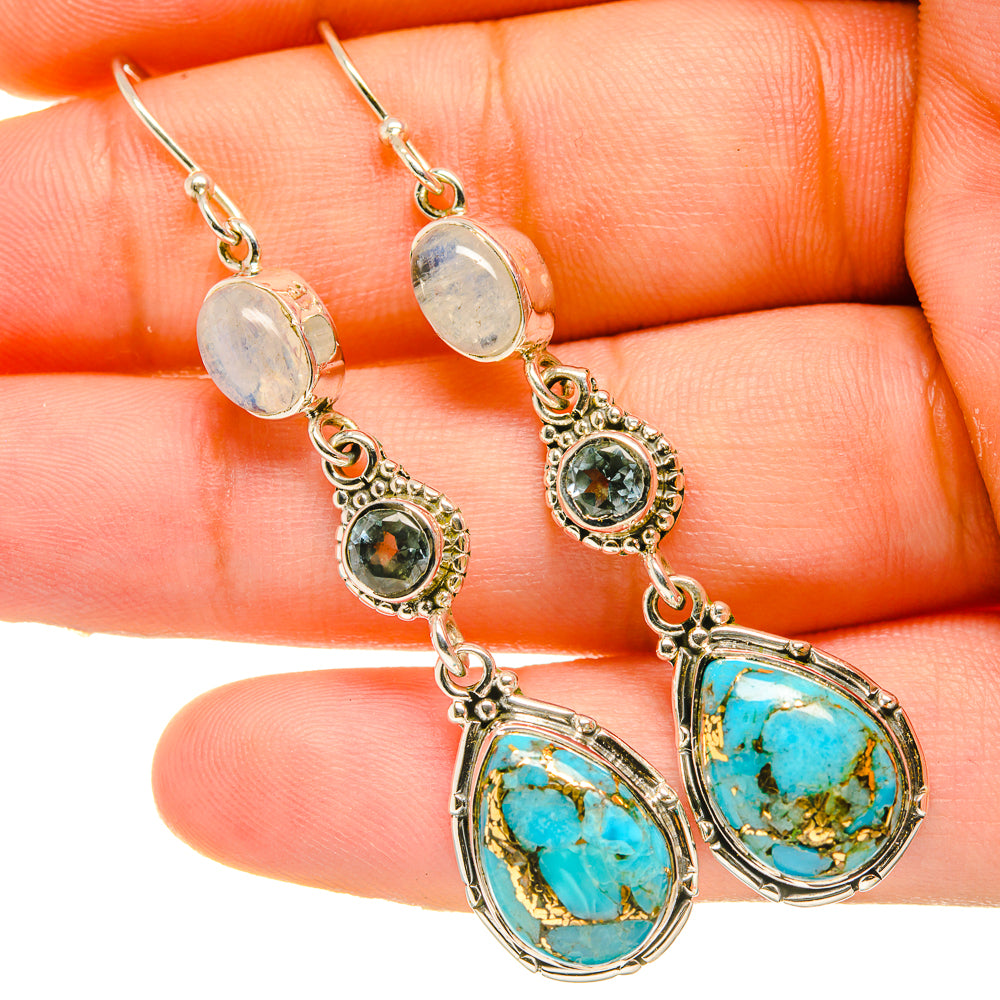Blue Copper Composite Turquoise Earrings handcrafted by Anasilvercos - EARR418251