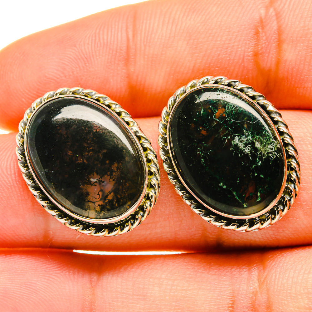 Green Moss Agate Earrings handcrafted by Anasilvercos - EARR418275